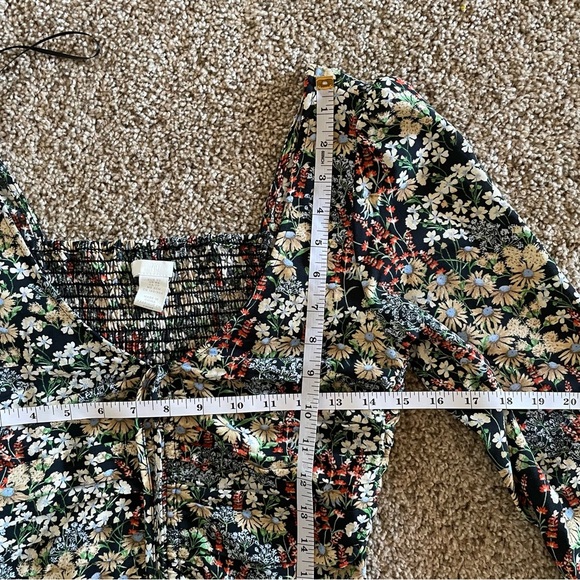 H&M Floral Babydoll Top Women’s XS Puff Long Sleeve Ruched Smocked Coastal Boho - Picture 13 of 16